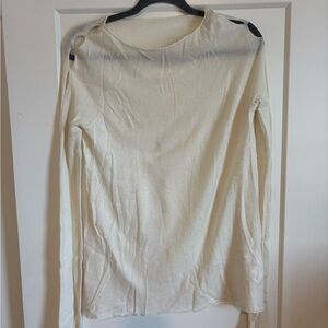 The Row Cream Long Sleeve Cashmere Top with Sleeve Cutouts